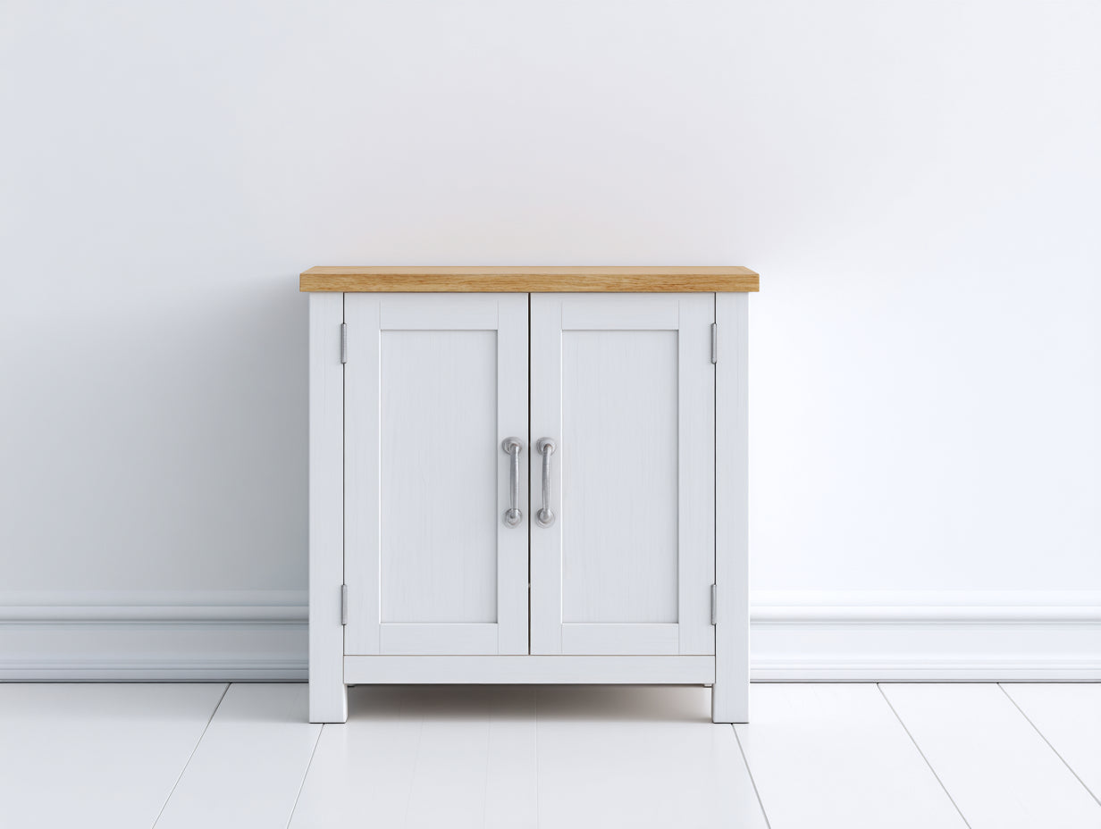 Aparador de madera con 2 puertas 85x42x82 cm - Blanco-Roble - Diseño compacto para salón