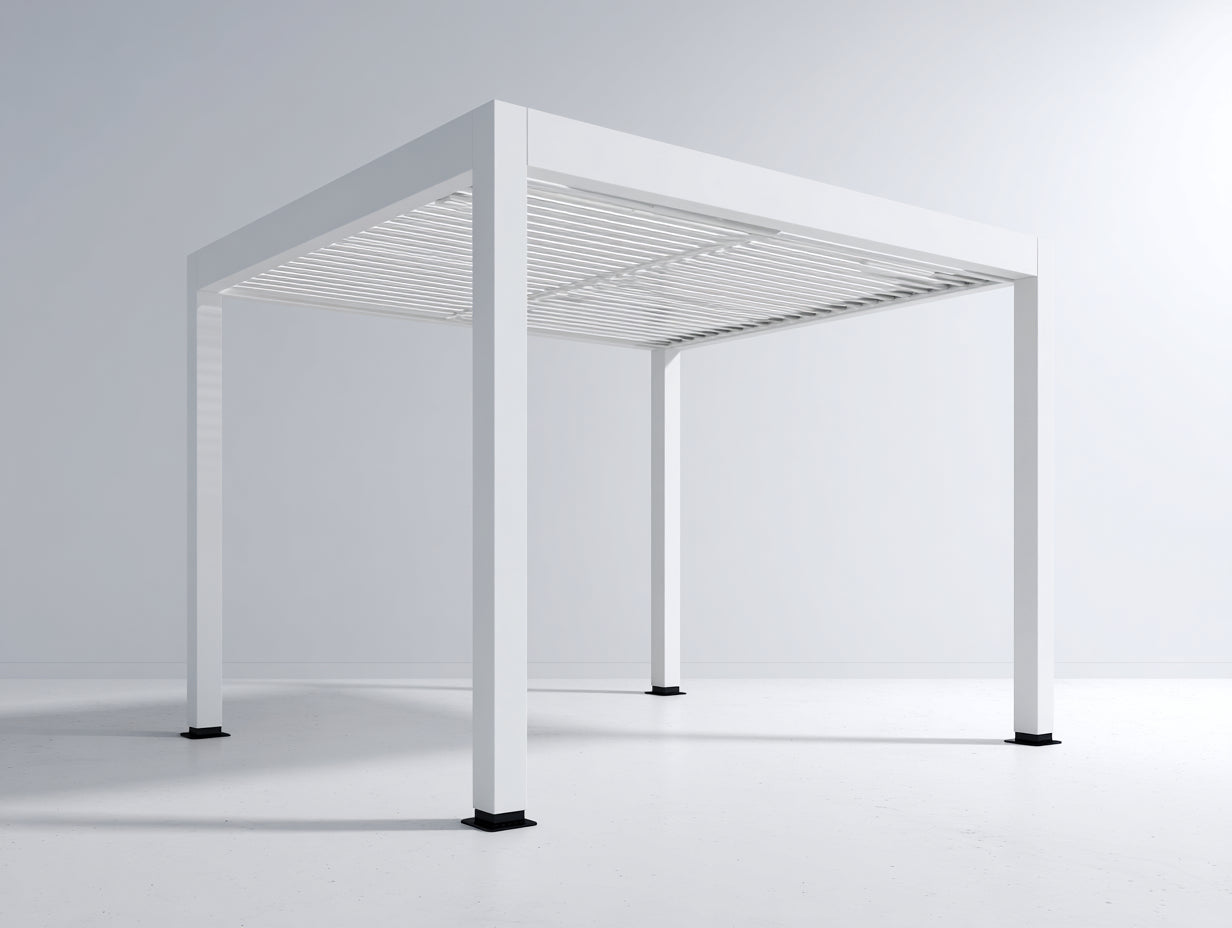 Pérgola de jardín 360x300x250 cm - aluminio blanco para exterior - diseño moderno con techo de lamas