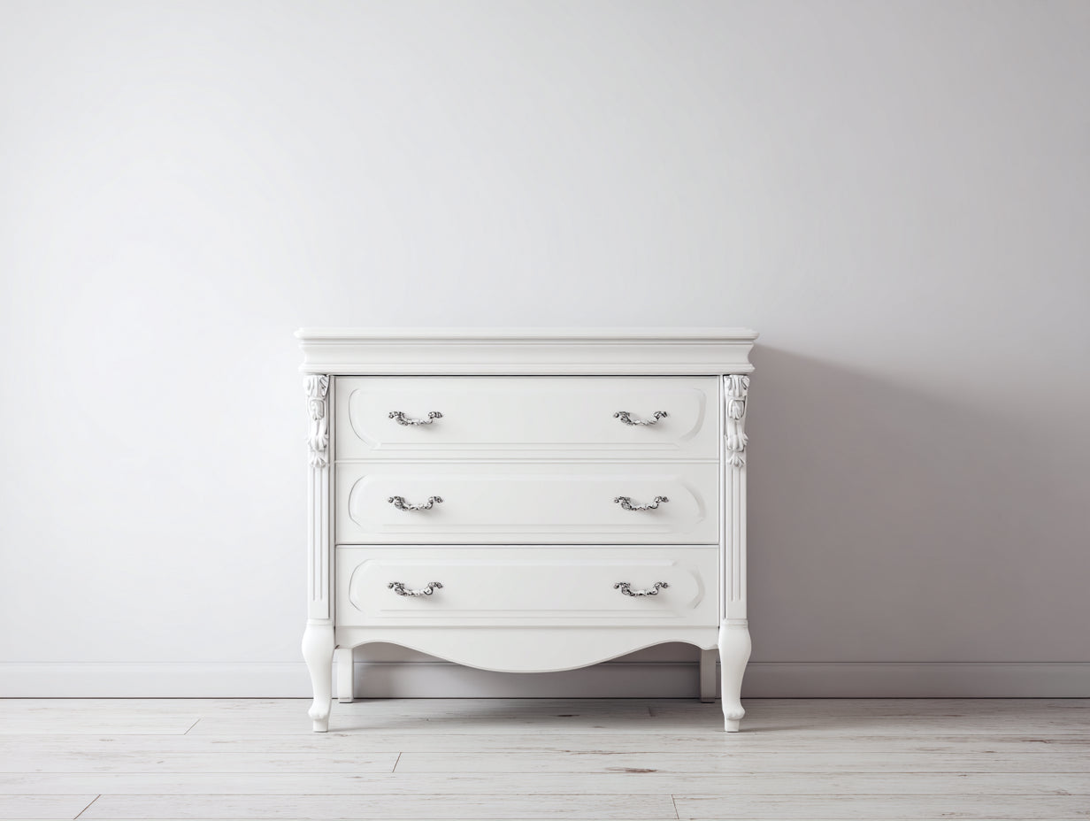 Cómoda de madera con 3 cajones 105x45x88 cm - Blanco - Diseño clásico con detalles decorativos
