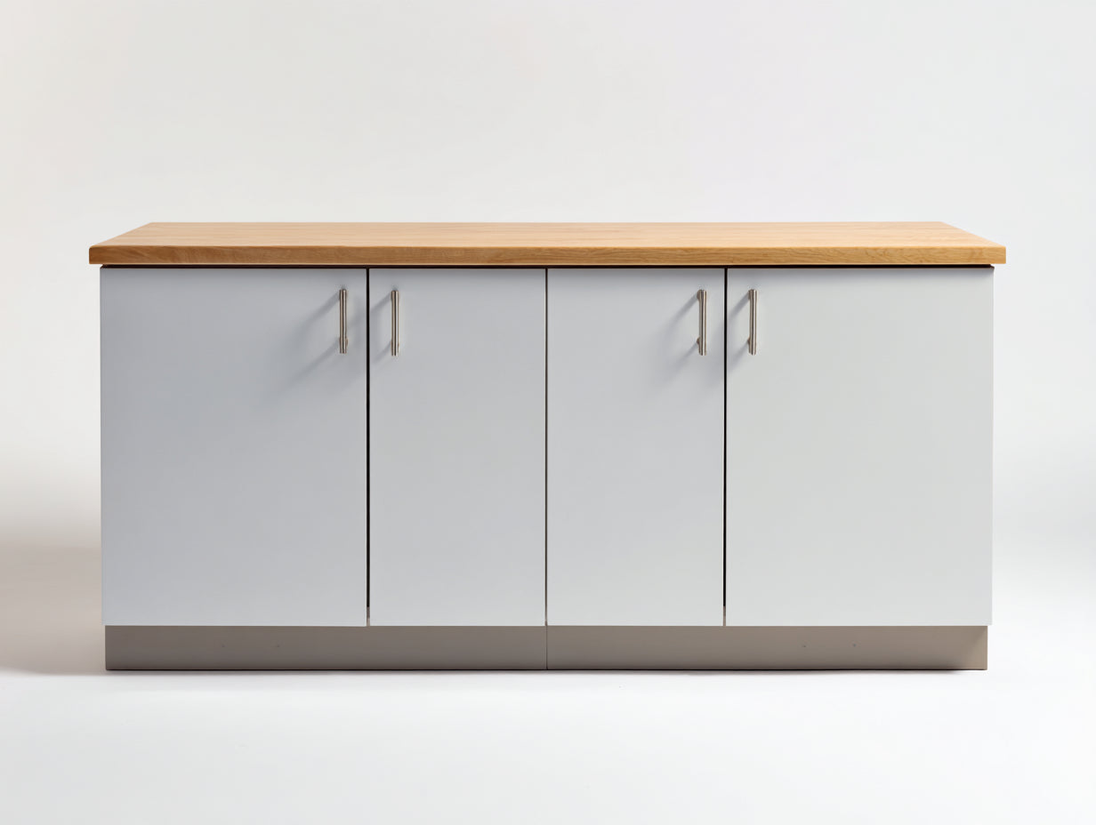 Aparador moderno de 4 puertas 180x45x90 cm - Blanco y roble - Diseño minimalista para comedor
