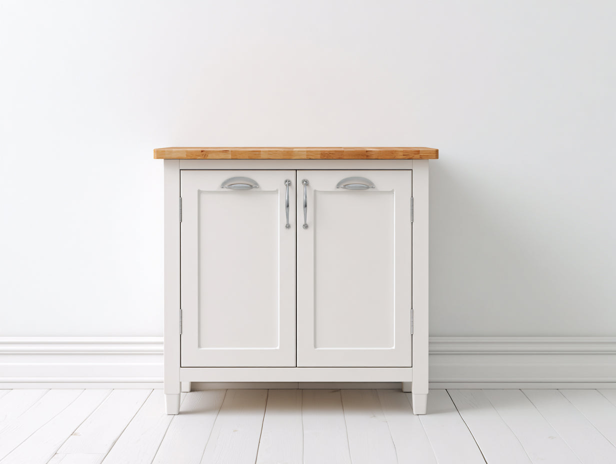 Aparador de madera con 2 puertas 80x40x85 cm - blanco roto roble miel - diseño clásico compacto