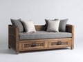 Sofá cama de madera y ratán con cajones 205x88x82 cm - marrón natural gris - estilo rústico multifuncional