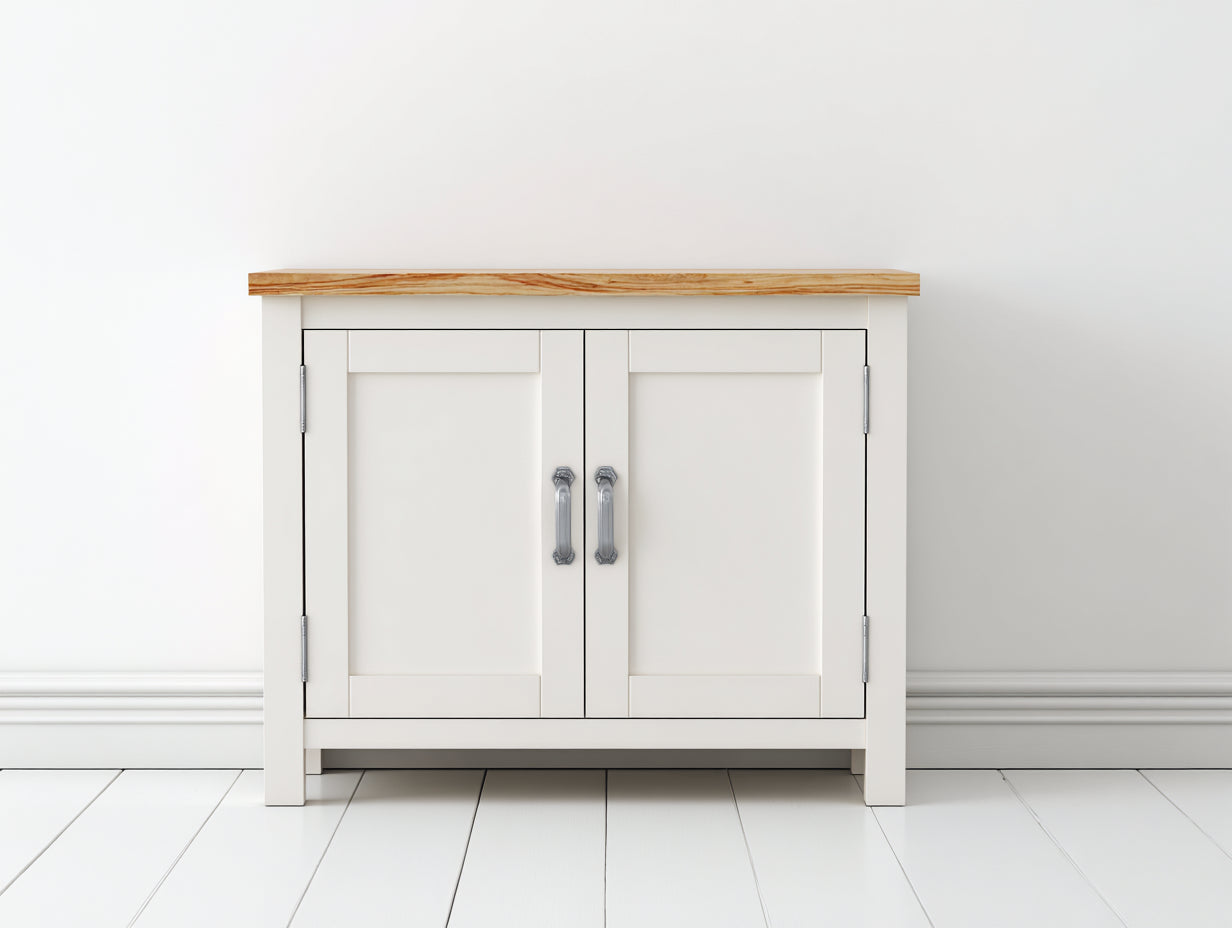 Aparador de madera con 2 puertas 100x42x86 cm - blanco marfil roble natural - diseño clásico funcional