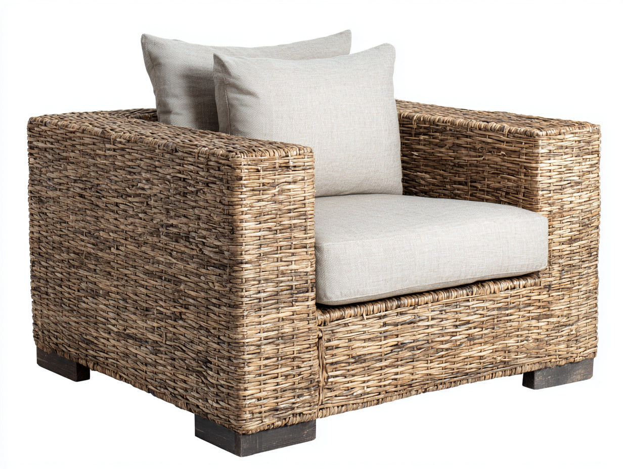 Sillones de ratán de 1 plaza 110x96x82 cm - marrón-beige - diseño natural para jardín