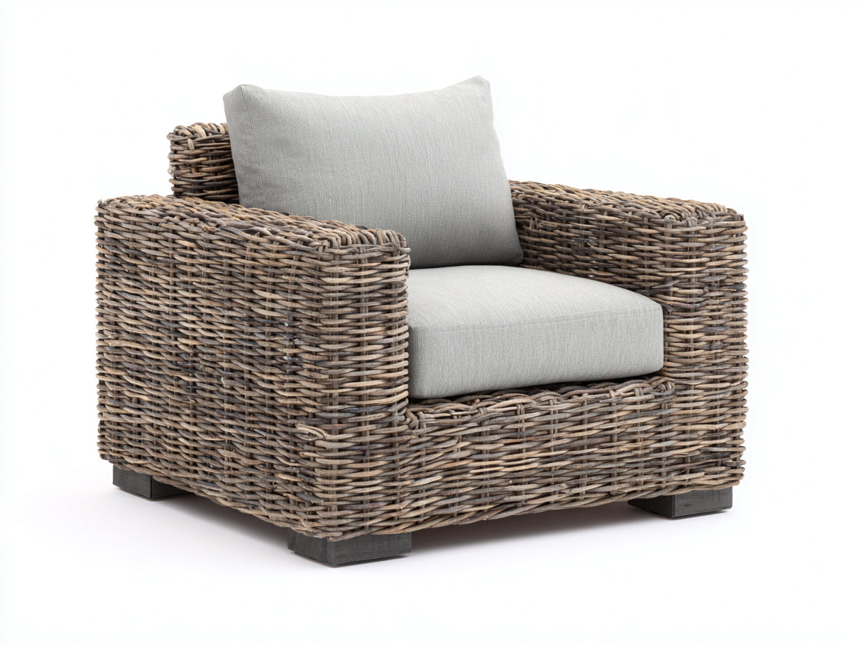 Sillones de ratán 98x90x76 cm - ratán marrón y asiento beige - diseño natural para exterior