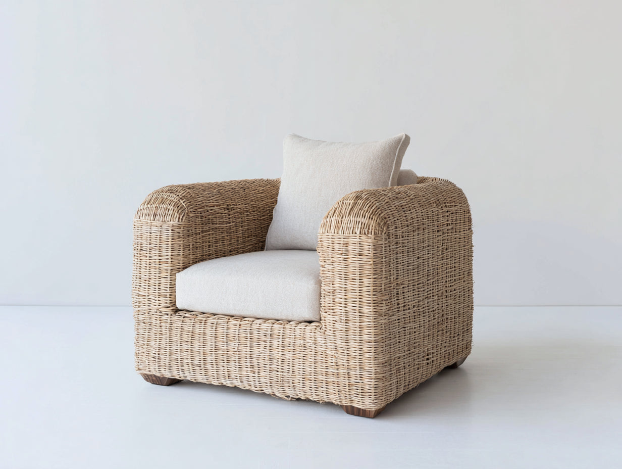 Sillones de ratán 92x86x76 cm - ratán natural y asiento beige - diseño artesanal para exterior