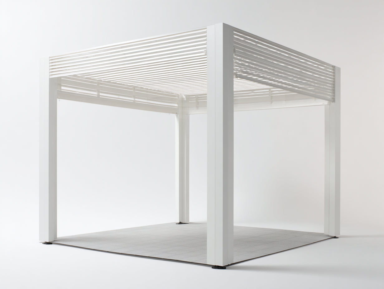 Pérgola de jardín de metal 320x320x255 cm - blanco - diseño moderno con techo de lamas