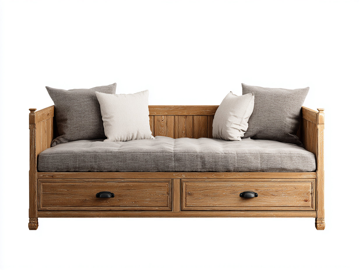 Sofás cama de madera 205x95x88 cm - marrón-gris - diseño rústico con cajones para salón