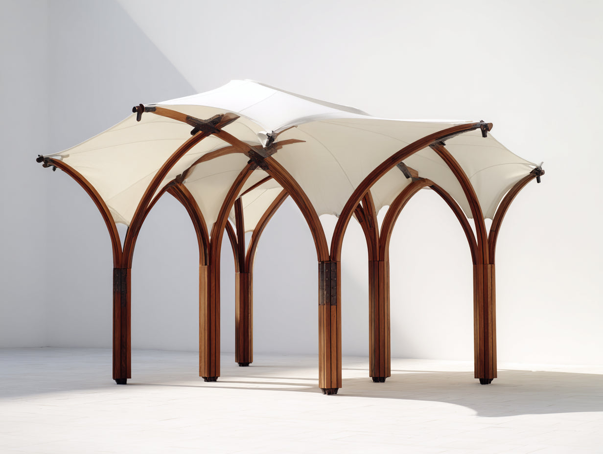 Pérgola de jardín con arcos de madera 420x420x310 cm - Marrón-Blanco - Diseño elegante con cubierta textil
