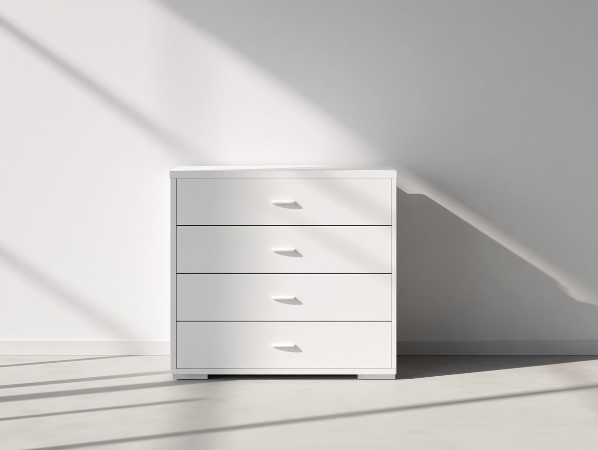 Cómoda compacta de madera 82x45x86 cm - blanco mate - 4 cajones para dormitorio estilo contemporáneo