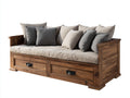 Sofá cama de madera con 2 cajones 210x95x88 cm - Marrón natural - Diseño rústico con almacenaje
