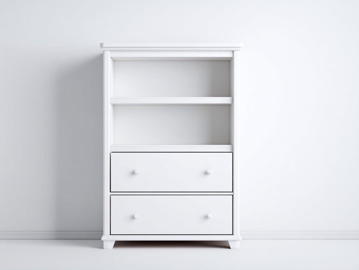 Cómoda de madera con 2 cajones 82x42x135 cm - Blanco - Diseño con estantes abiertos