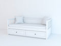 Sofá cama de madera con 2 cajones 205x90x88 cm - Blanco - Diseño clásico con reposabrazos altos