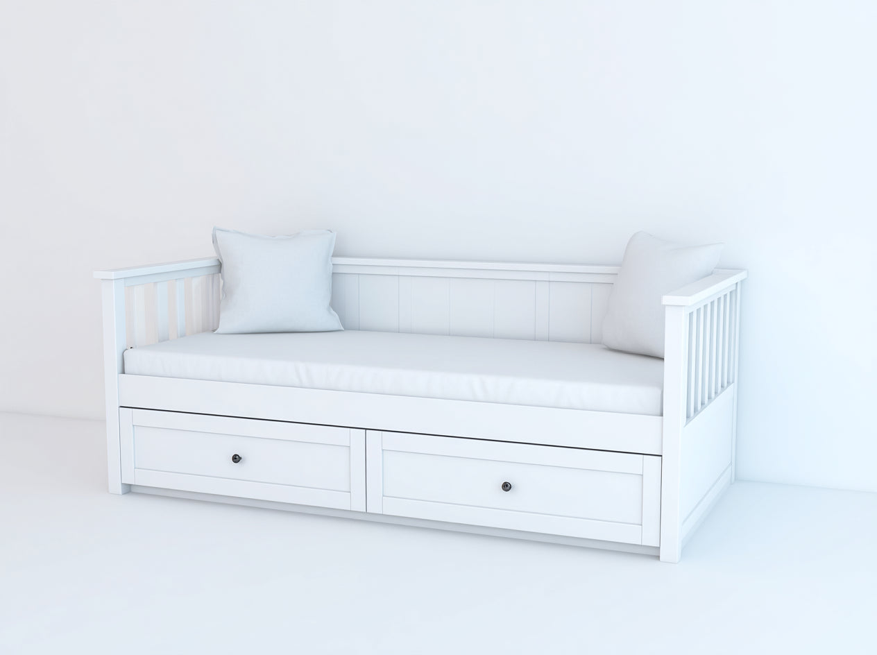 Sofá cama de madera con 2 cajones 205x90x88 cm - Blanco - Diseño clásico con reposabrazos altos