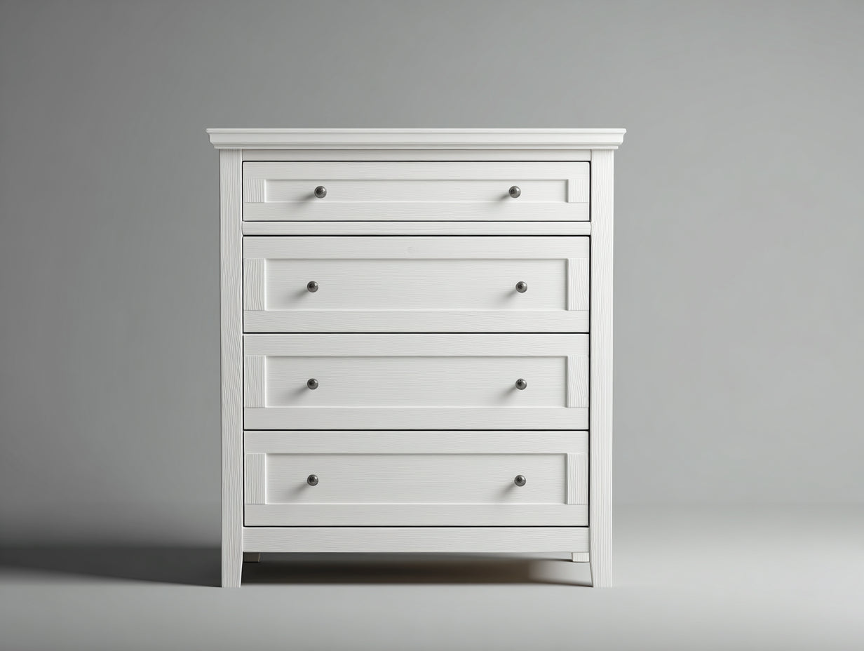Cómoda de madera con 4 cajones 90x45x110 cm - Blanco - Estilo clásico para dormitorio y salón