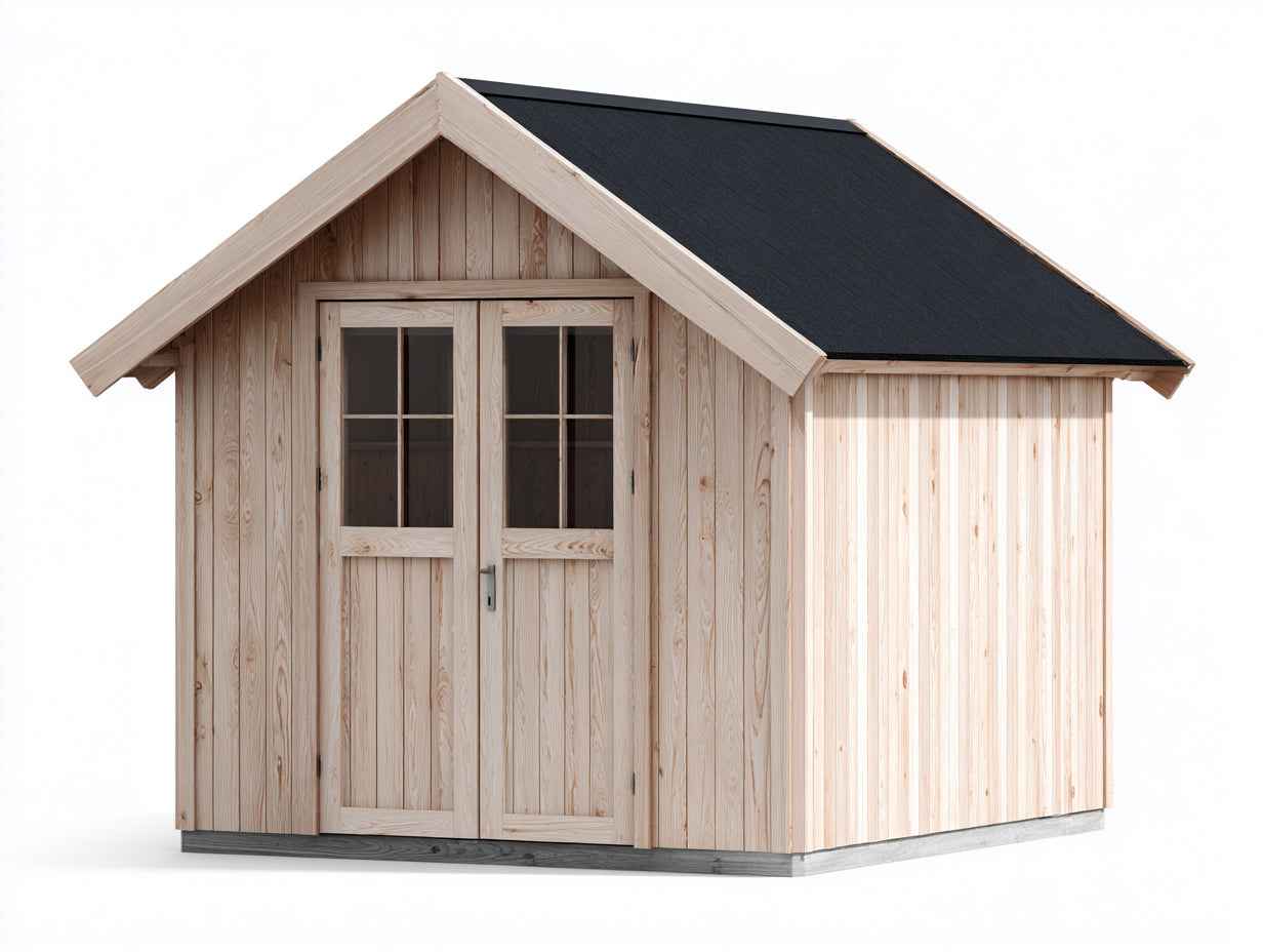 Casetas de jardín de madera 260x220x250 cm - madera natural y techo negro - diseño rústico para exterior