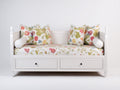 Sofá cama de madera con 2 cajones 210x92x98 cm - Blanco - Diseño floral clásico