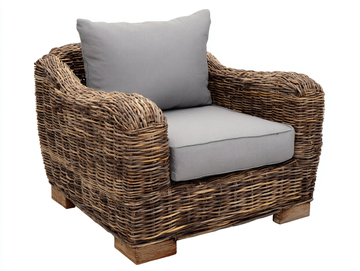 Sillones de ratán de 1 plaza 105x95x85 cm - marrón-gris - diseño natural para jardín