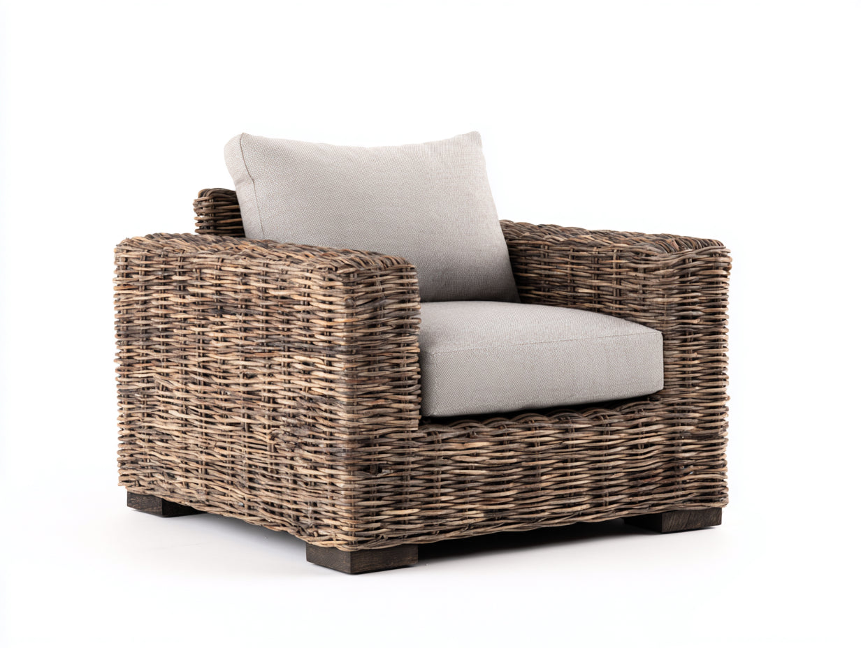 Sillones de ratán de 1 plaza 108x94x82 cm - marrón-beige - diseño natural para jardín